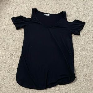 Love, Fire Black Cold Shoulder V-neck T-Shirt